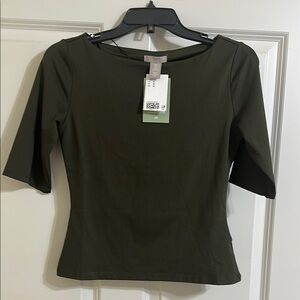H&M Green Fitted 3/4 Sleeve Blouse‎
